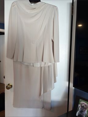 Vintage Daymor Couture Ivory Cream Asymmetrical Skirt Dress Set Size 14